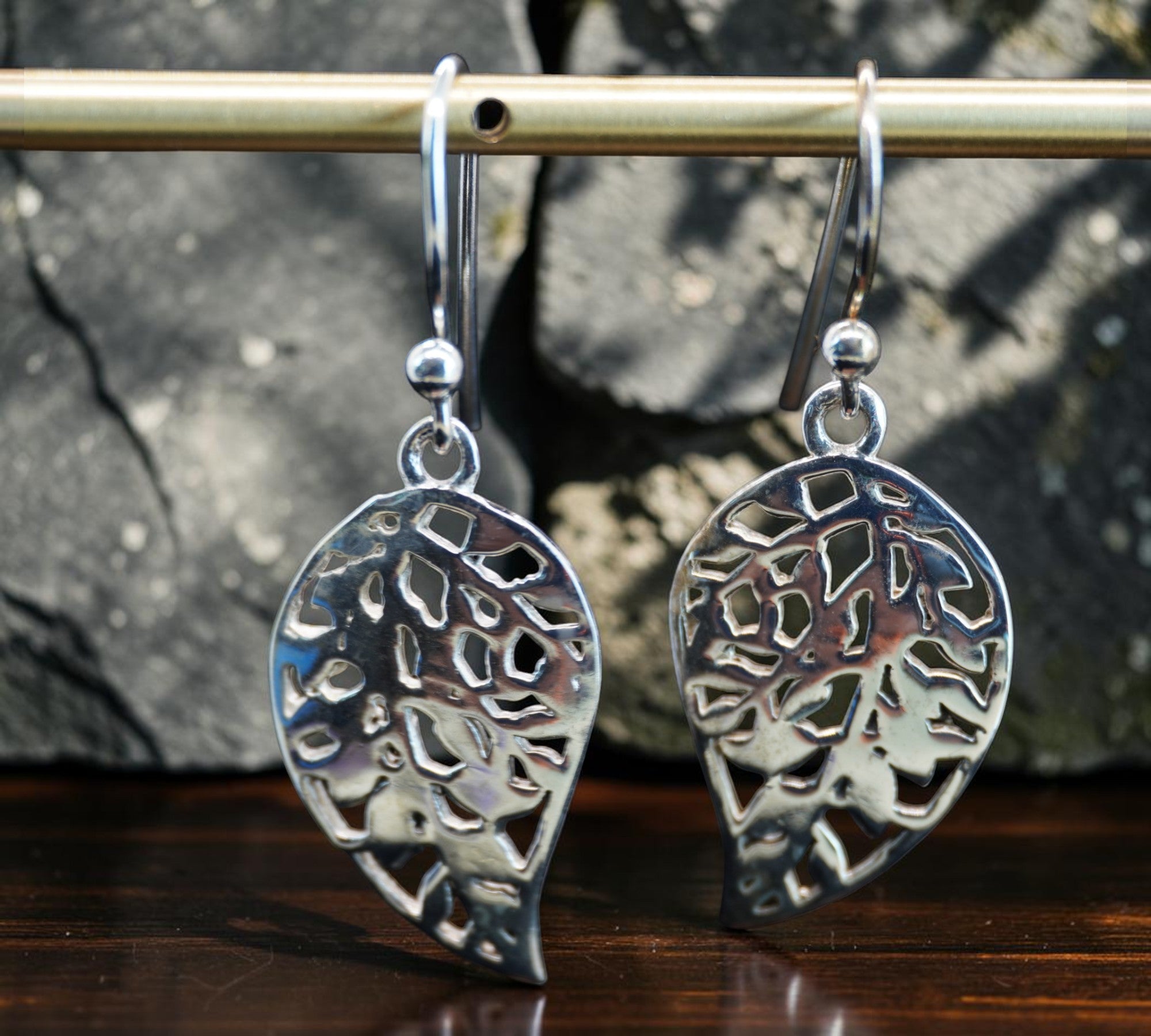 5071 Sterling Sliver Leaf Dangle Earrings