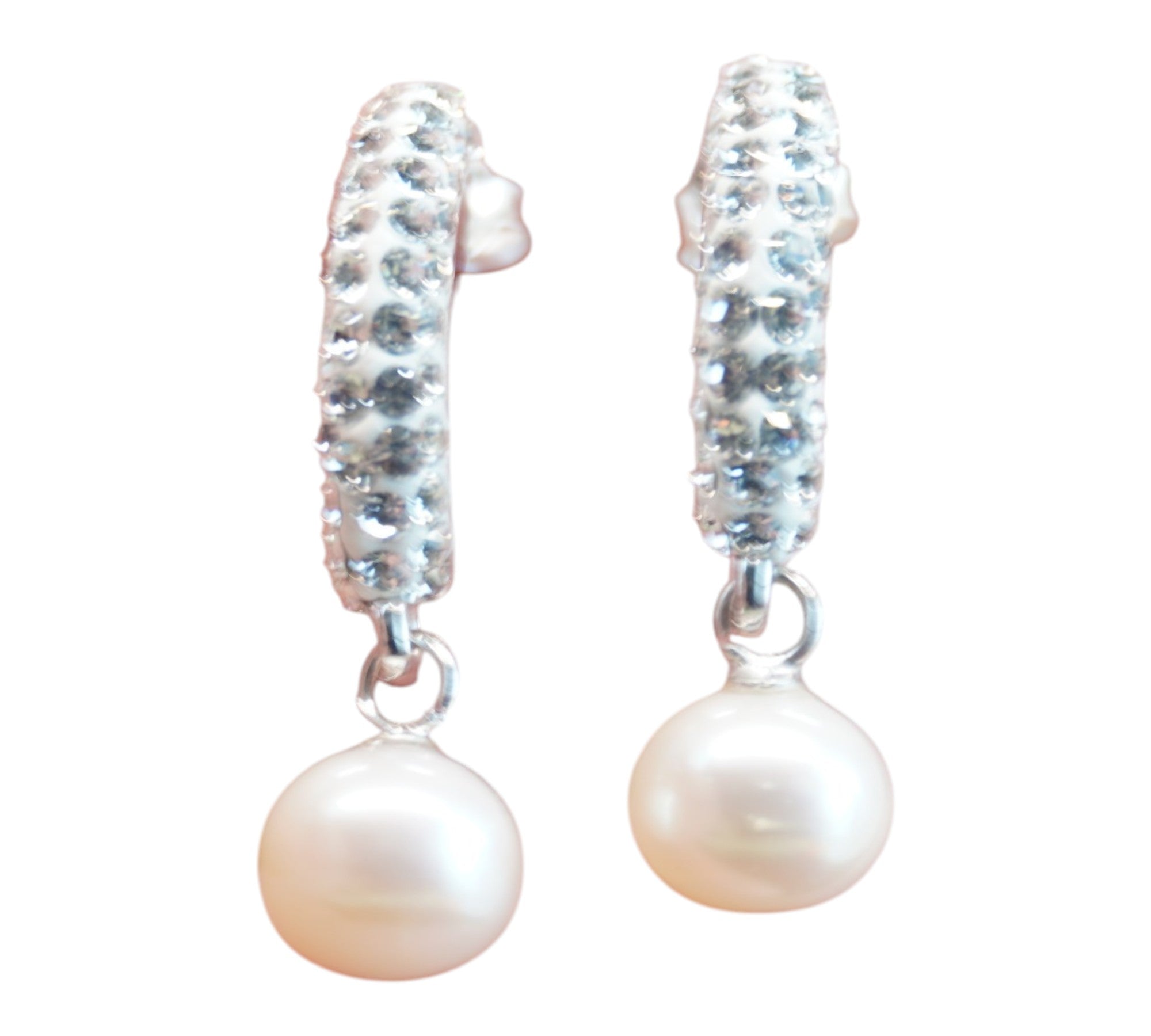 5072 Freshwater Pearl and Cristal Half Moon Earrings