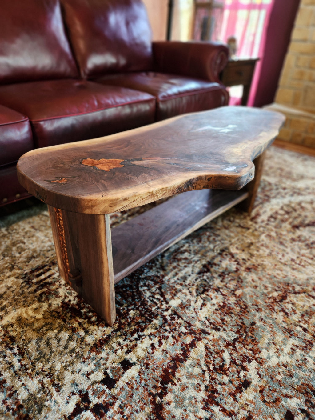 Slab Walnut Coffee Table & Accent Bench | Copper Mica Inlays & Keyed Tenon Joinery | Handcrafted Made to Order