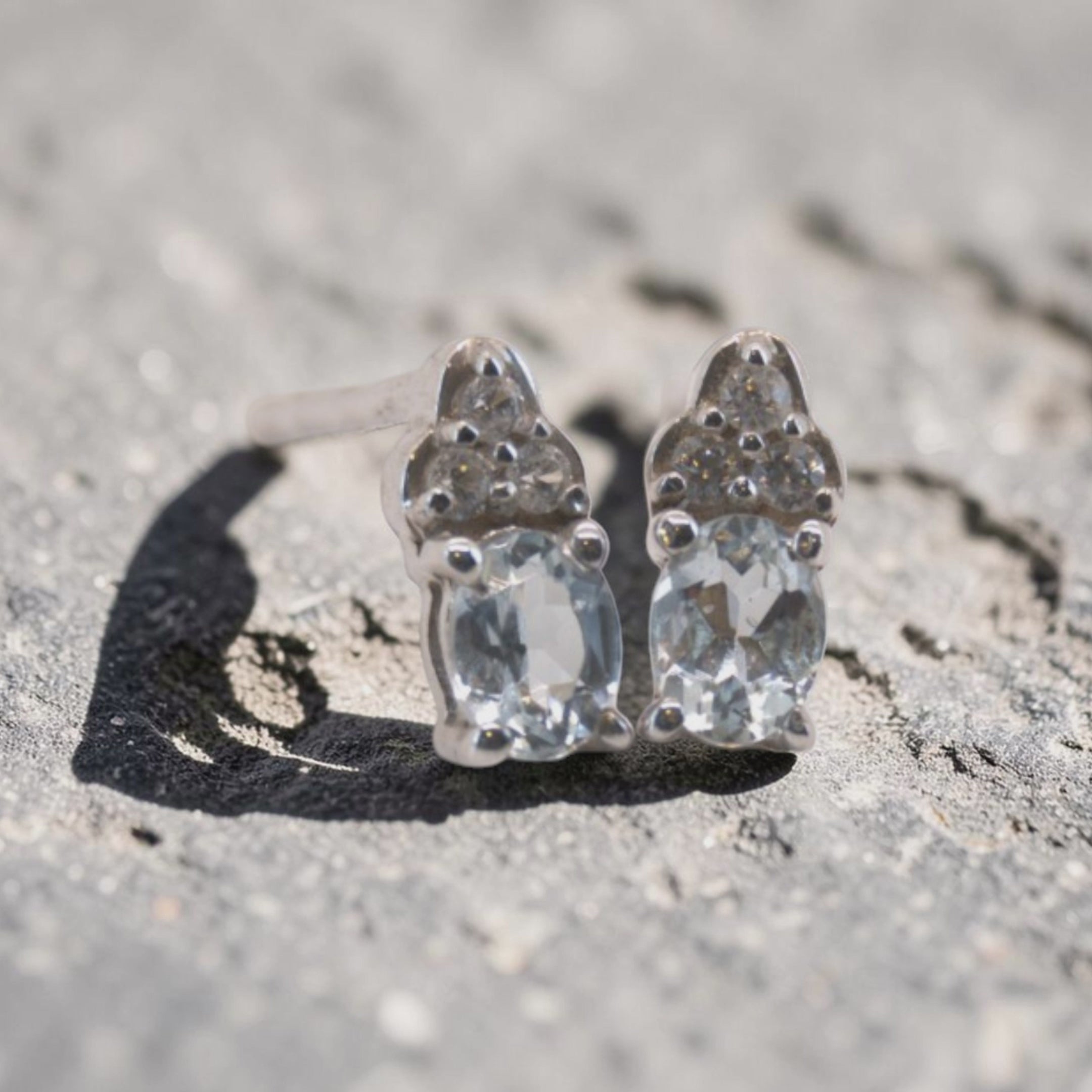 5054 Aquamarine and Zircon Stud Earrings